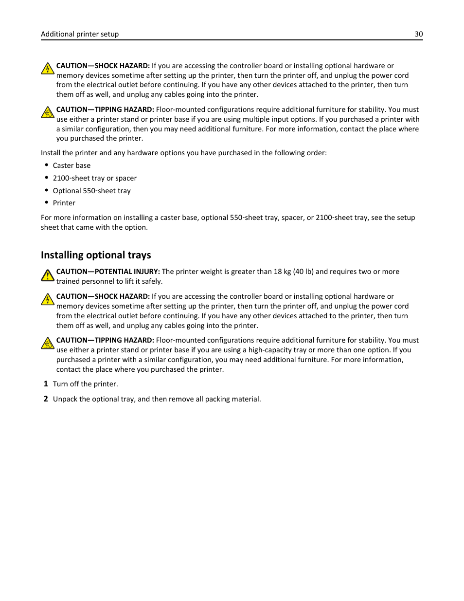 Installing optional trays | Dell B5460dn Mono Laser Printer User Manual | Page 30 / 226