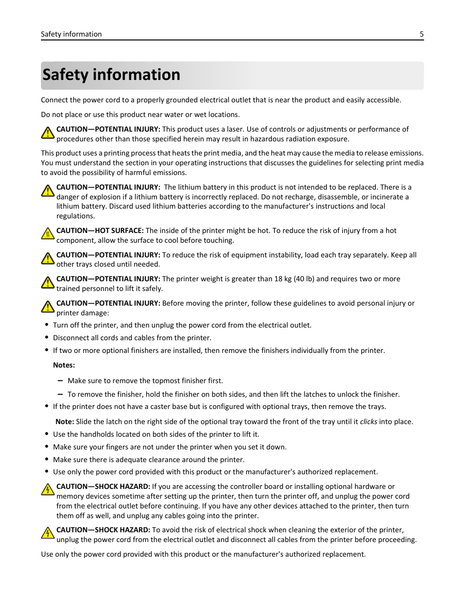 Safety information | Dell B5460dn Mono Laser Printer User Manual | Page 5 / 226