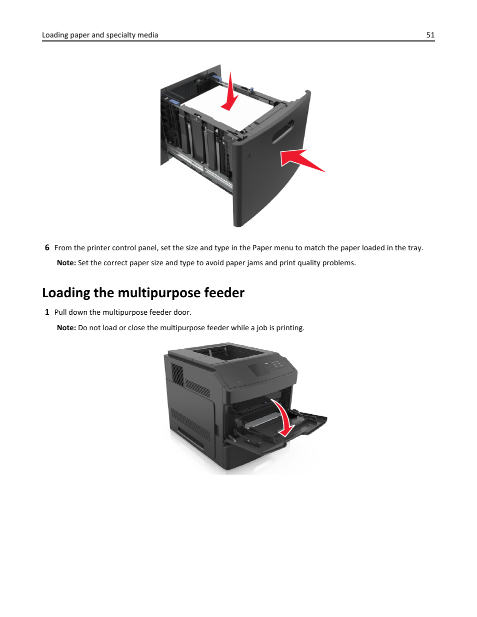 Loading the multipurpose feeder | Dell B5460dn Mono Laser Printer User Manual | Page 51 / 226