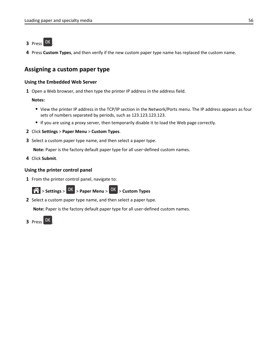 Assigning a custom paper type | Dell B5460dn Mono Laser Printer User Manual | Page 56 / 226