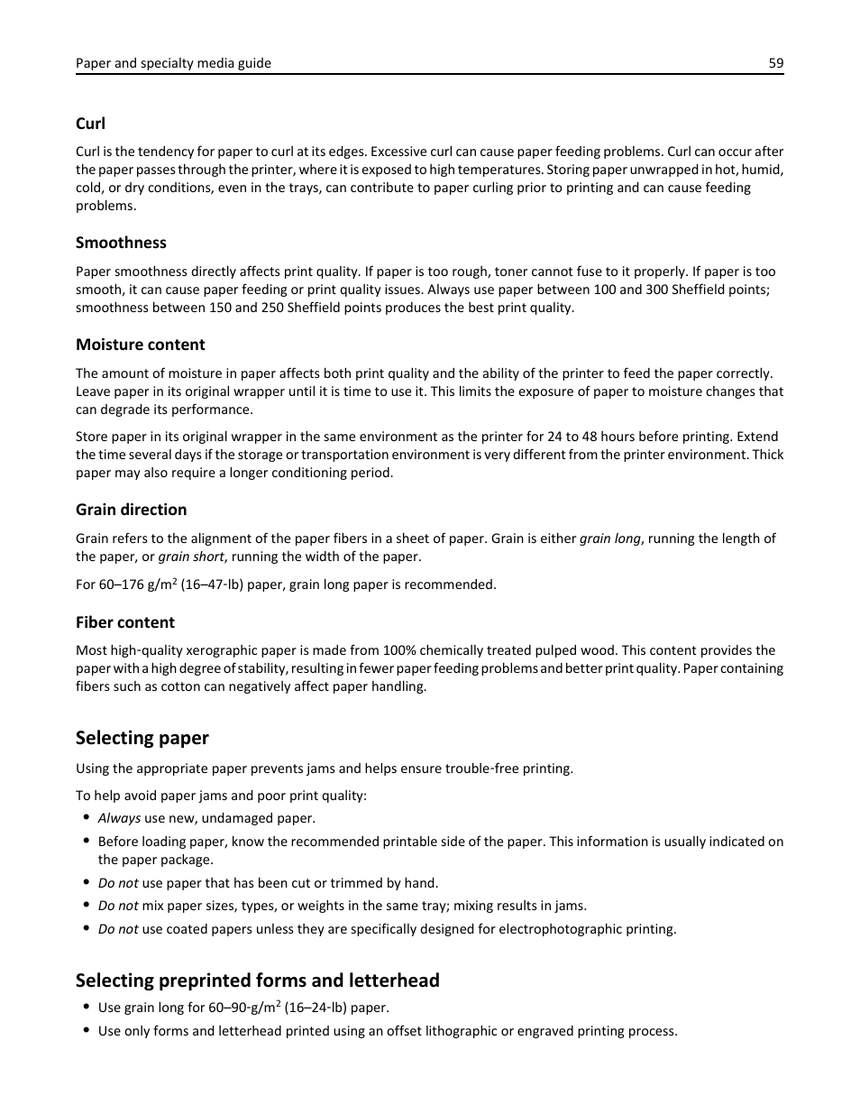 Selecting paper, Selecting preprinted forms and letterhead | Dell B5460dn Mono Laser Printer User Manual | Page 59 / 226