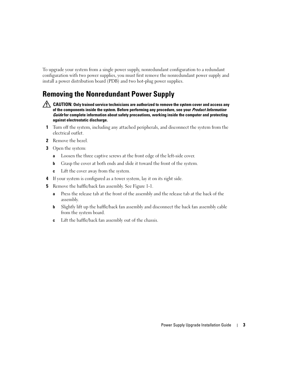 Removing the nonredundant power supply | Dell PowerEdge 1800 User Manual | Page 5 / 12