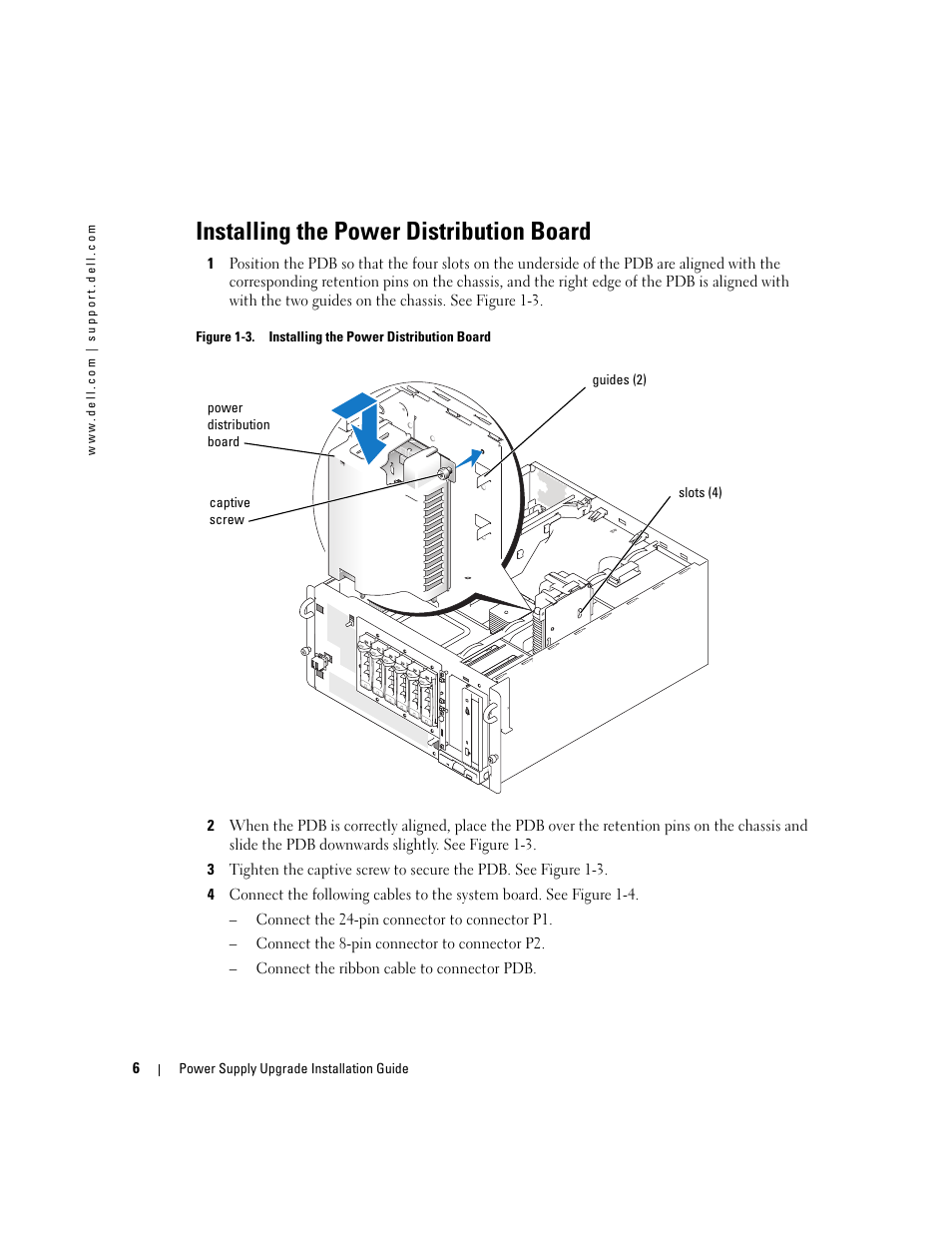 Installing the power distribution board | Dell PowerEdge 1800 User Manual | Page 8 / 12