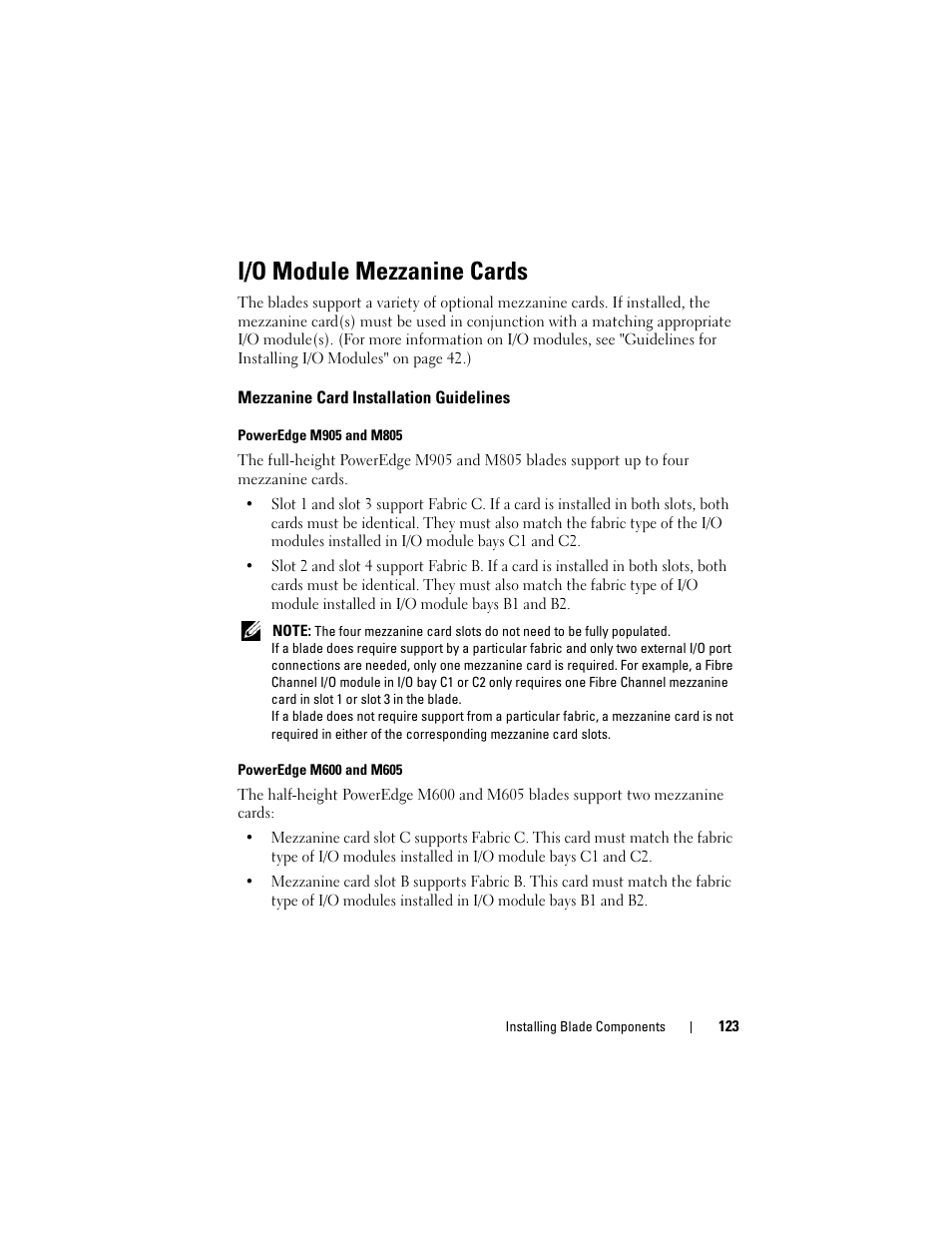 I/o module mezzanine cards | Dell POWEREDGE M905 User Manual | Page 123 / 236
