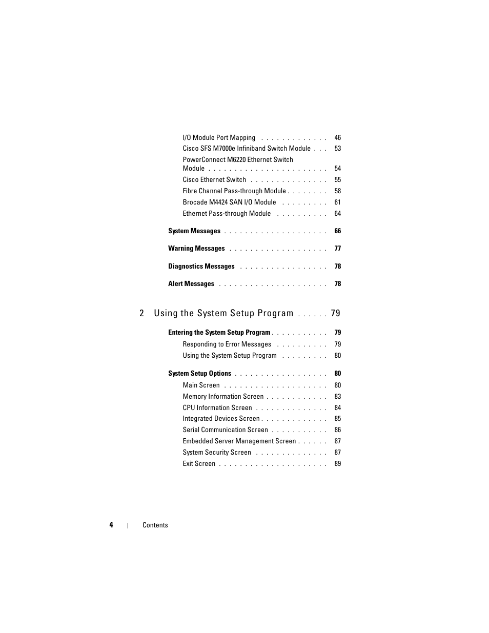 2using the system setup program | Dell POWEREDGE M905 User Manual | Page 4 / 236