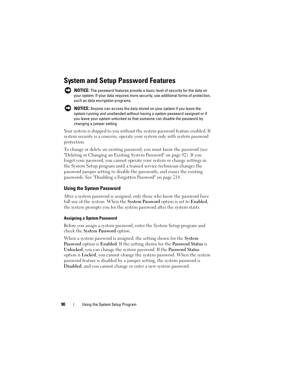 System and setup password features, Using the system password | Dell POWEREDGE M905 User Manual | Page 90 / 236