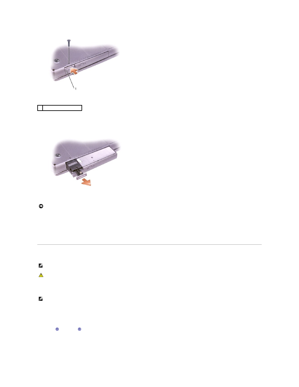 If the device screw is not installed, you can, If the device screw is not installed | Dell Latitude D600 User Manual | Page 20 / 121