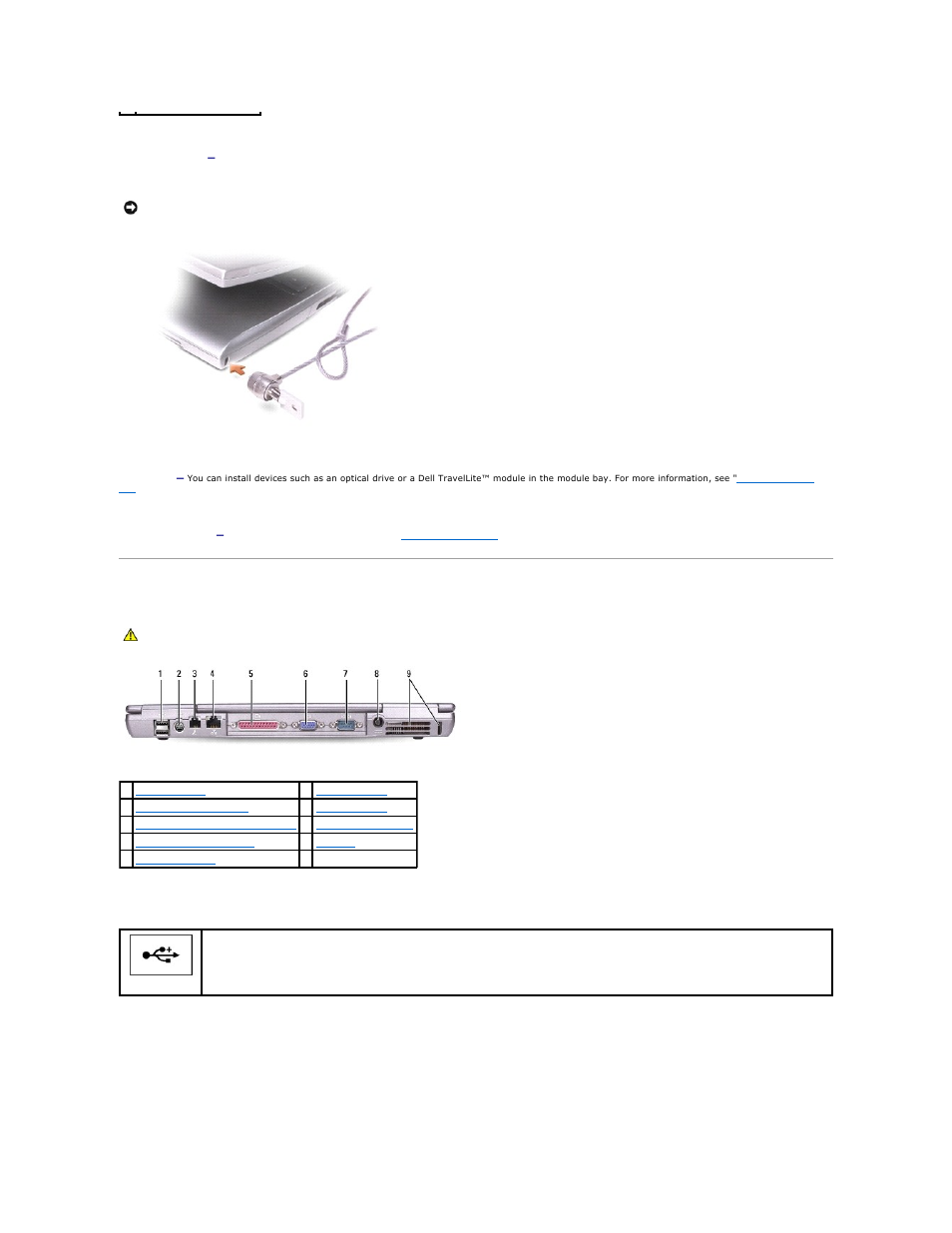 Back view, Security cable slot, Module bay | Device latch release | Dell Latitude D600 User Manual | Page 6 / 121