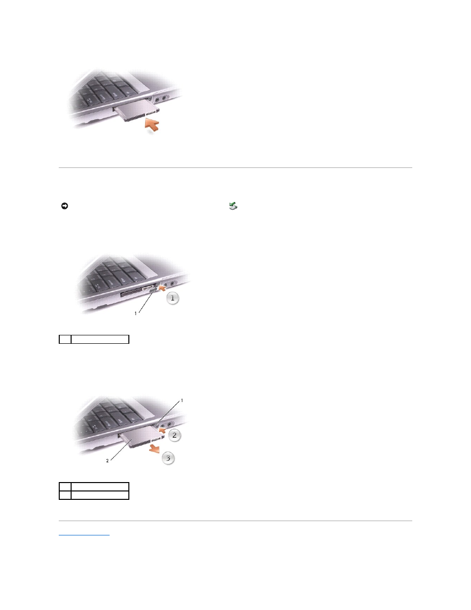 Removing a pc card or blank, To remove the blank, see | Dell Latitude D600 User Manual | Page 75 / 121