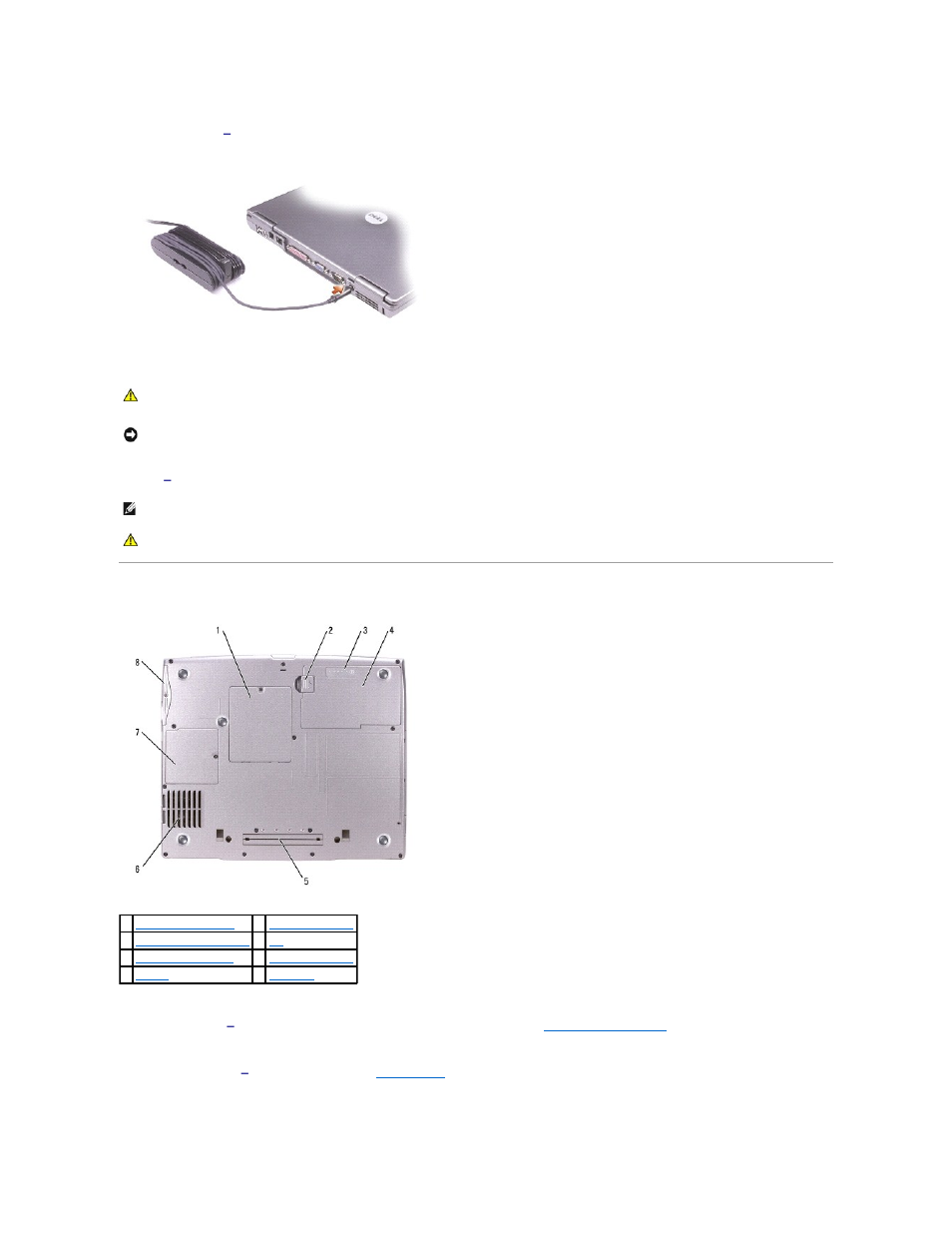 Bottom view, Air vents | Dell Latitude D600 User Manual | Page 8 / 121