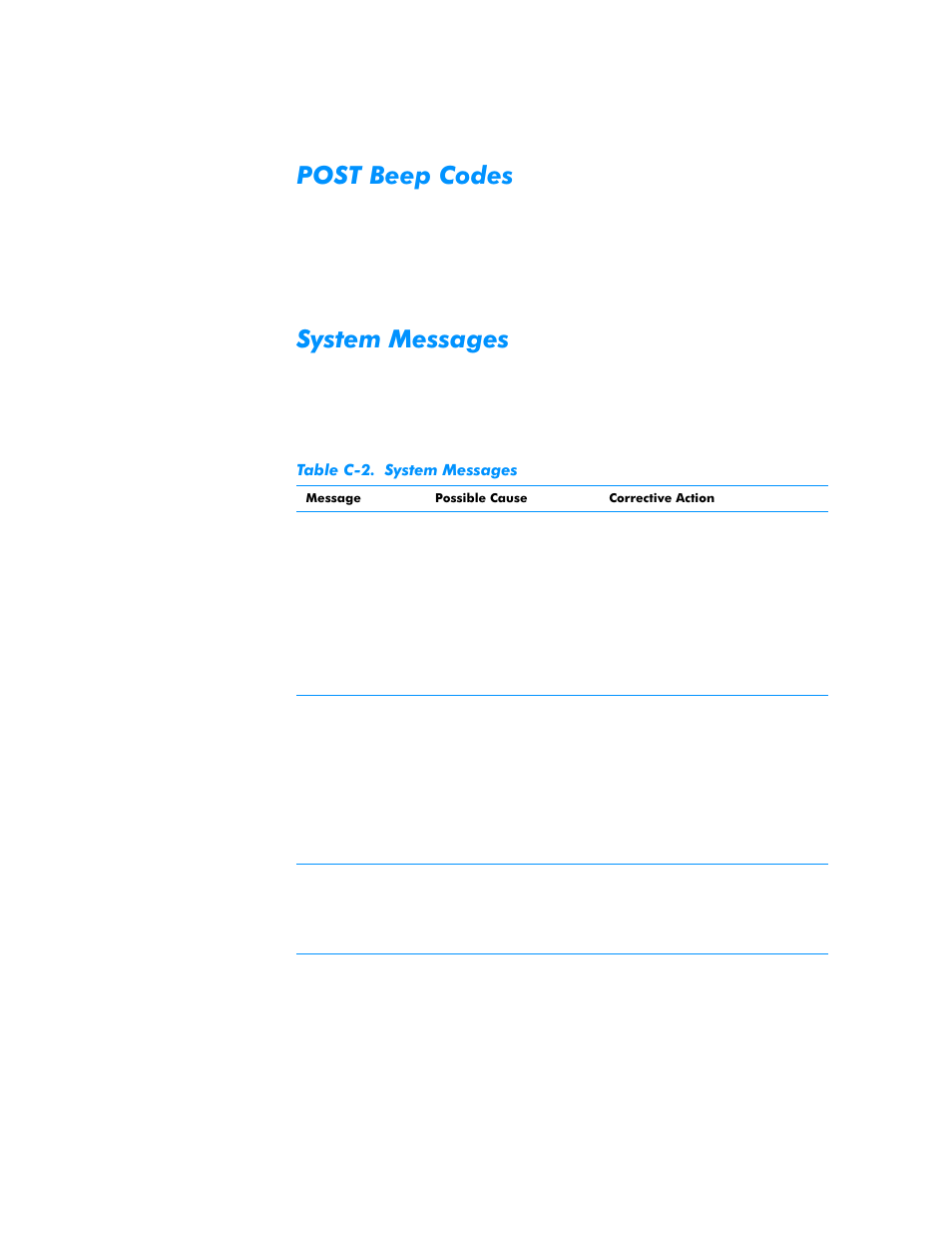 Post beep codes, System messages, Table c-2 | Dell Dimension L___cx User Manual | Page 137 / 162