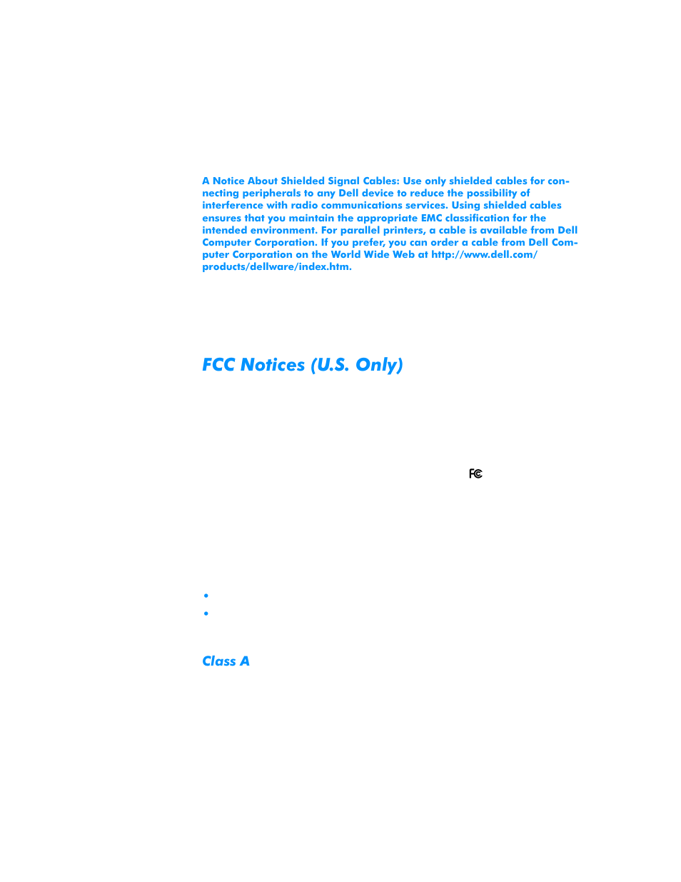 Fcc notices (u.s. only), Class a | Dell Dimension L___cx User Manual | Page 142 / 162