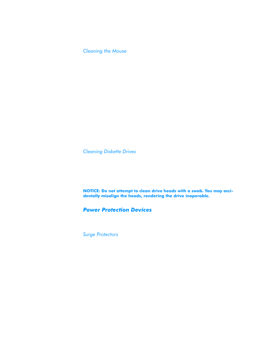 Cleaning the mouse, Cleaning diskette drives, Power protection devices | Surge protectors, Cleaning the mouse -6, Cleaning diskette drives -6, Power protection devices -6, Surge protectors -6 | Dell Dimension L___cx User Manual | Page 22 / 162
