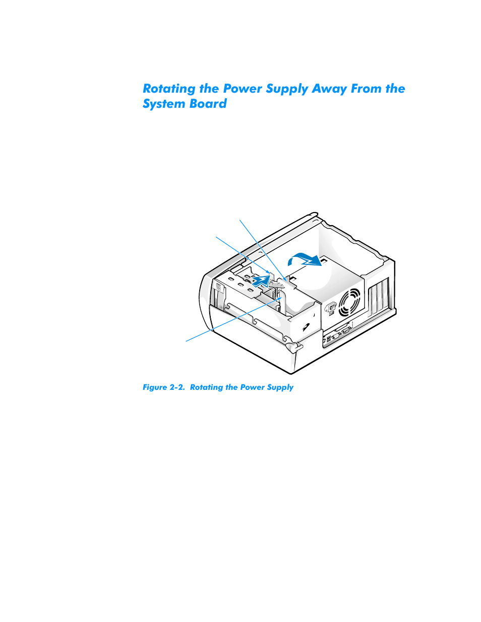 From the system board -4, Figure 2-2, Rotating the power supply | Power supply -4 | Dell Dimension L___cx User Manual | Page 28 / 162