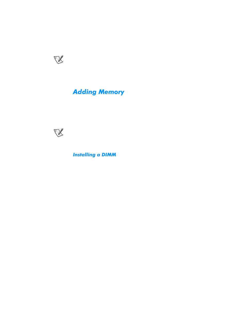 Adding memory, Installing a dimm, Adding memory -14 | Installing a dimm -14 | Dell Dimension L___cx User Manual | Page 38 / 162