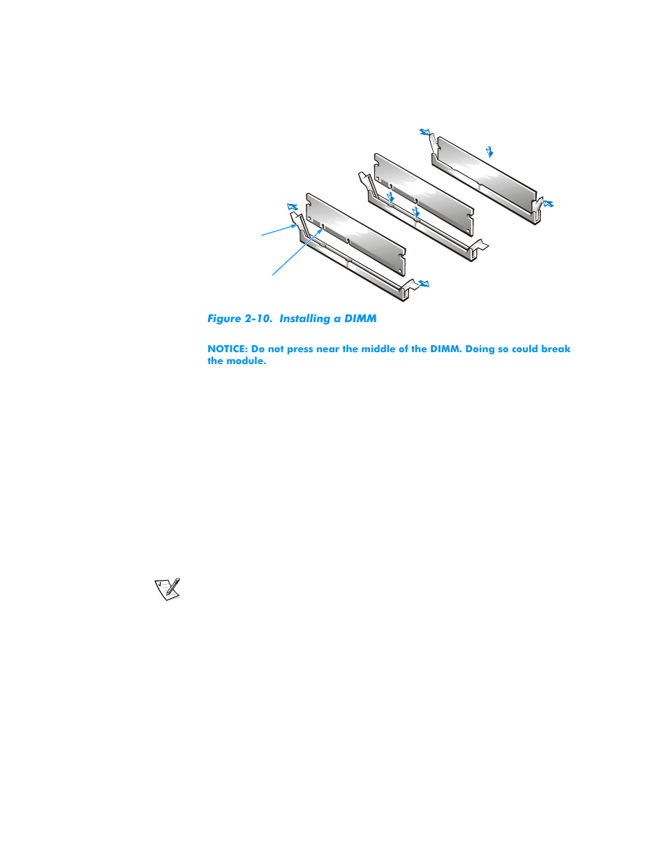 Figure 2-10. installing a dimm -15 | Dell Dimension L___cx User Manual | Page 39 / 162