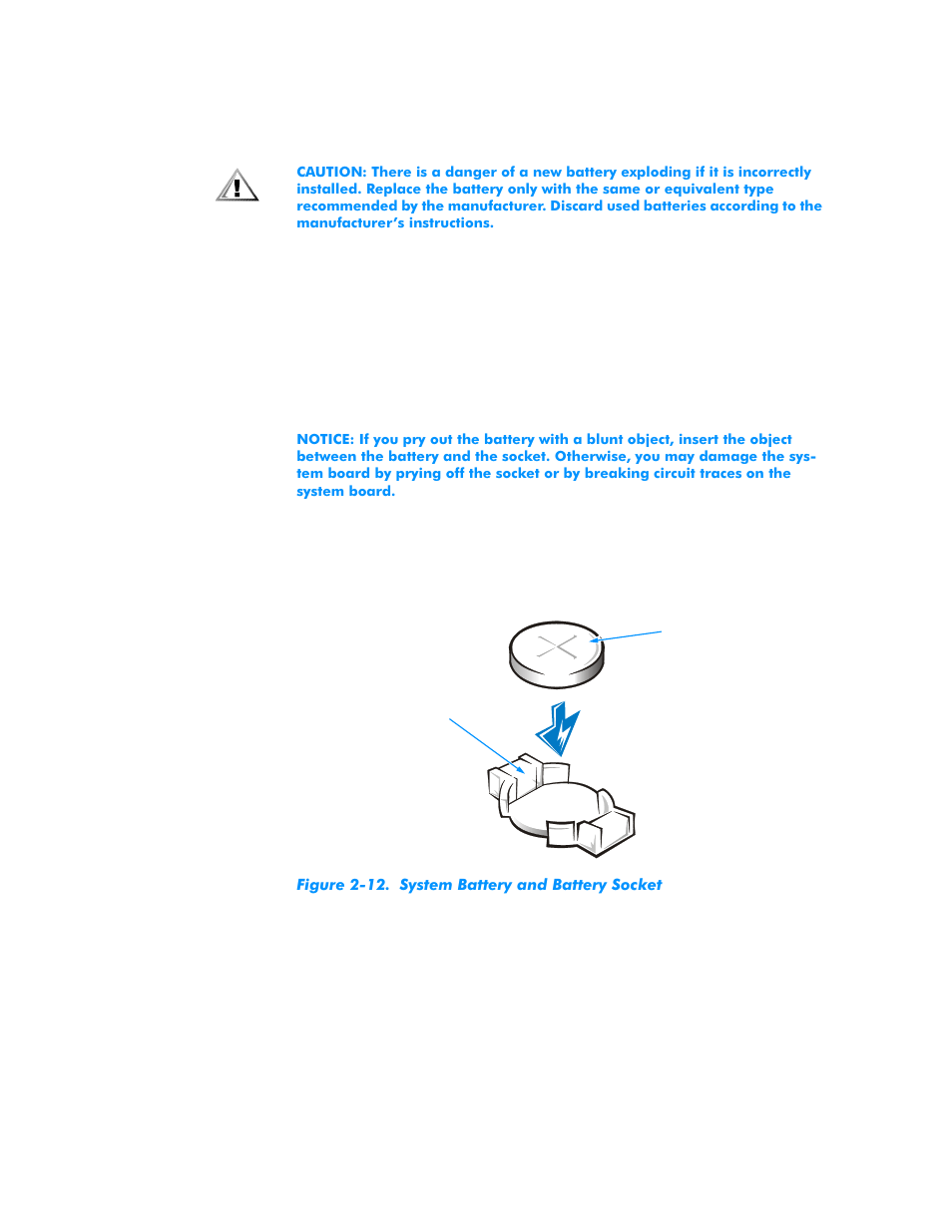 Figure 2-12. system battery and battery socket -17 | Dell Dimension L___cx User Manual | Page 41 / 162