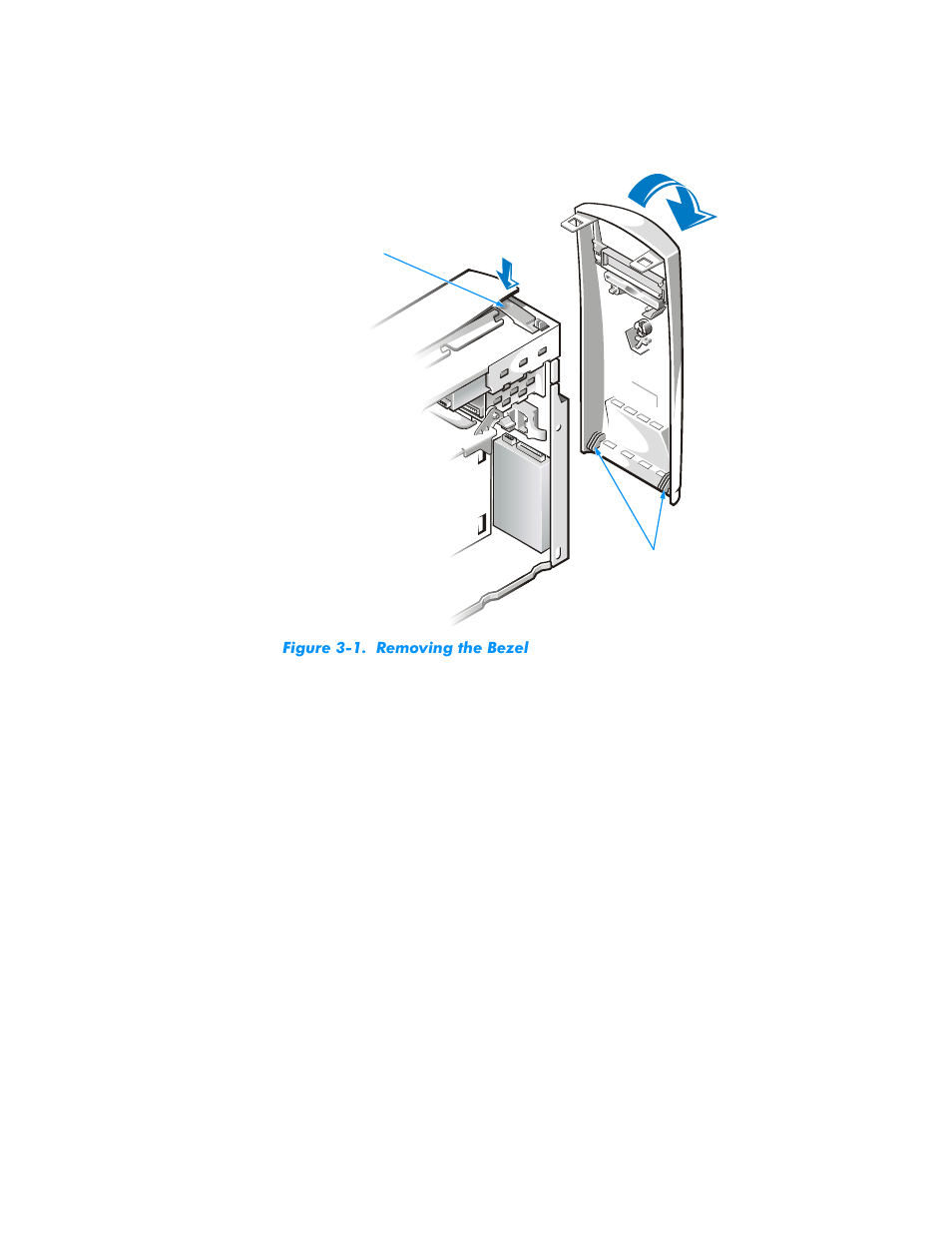 Figure 3-1, Removing the bezel -2 | Dell Dimension L___cx User Manual | Page 44 / 162