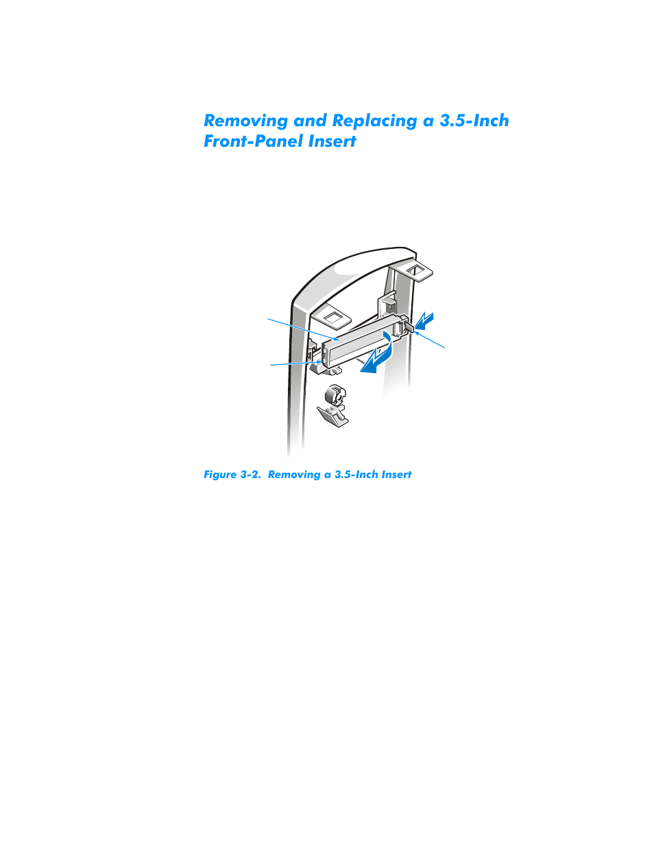 Removing and replacing a 3.5-inch f, Inch front-panel insert -3, Figure 3-2 | Removing a 3.5-inch insert -3 | Dell Dimension L___cx User Manual | Page 45 / 162
