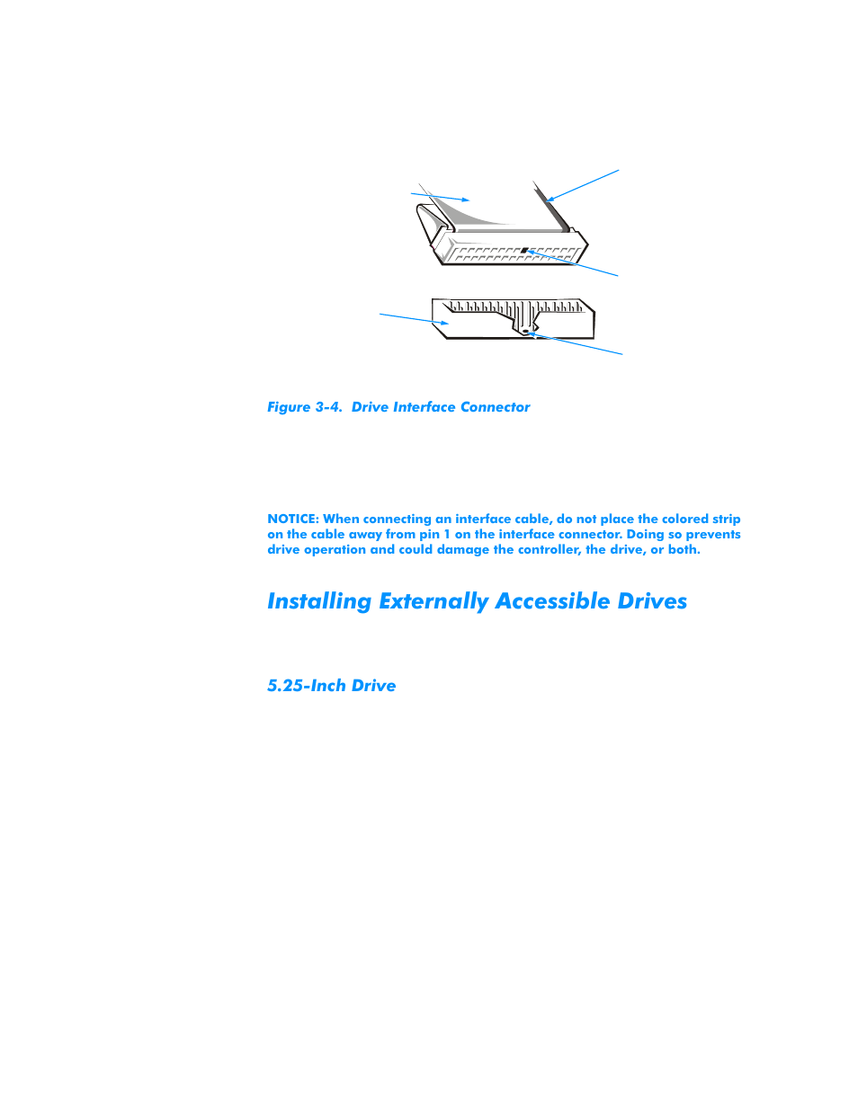 Installing externally accessible drives, Inch drive, Installing externally accessible drives -5 | Inch drive -5, Figure 3-4, Drive interface connector, Face connector -5 | Dell Dimension L___cx User Manual | Page 47 / 162