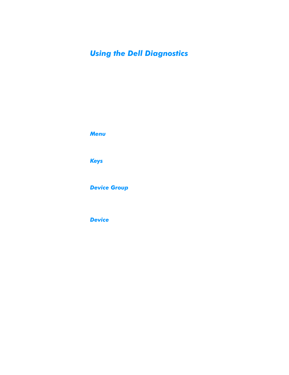 Using the dell diagnostics, Menu, Keys | Device group, Device, Using the dell diagnostics -13, Menu -13, Keys -13, Device group -13, Device -13 | Dell Dimension L___cx User Manual | Page 67 / 162