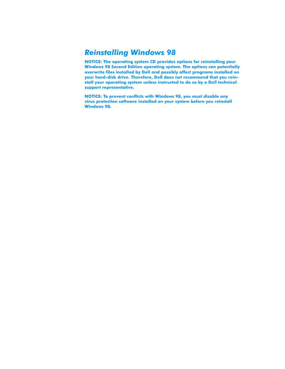 Reinstalling windows 98, Reinstalling windows 98 -6 | Dell Dimension L___cx User Manual | Page 74 / 162