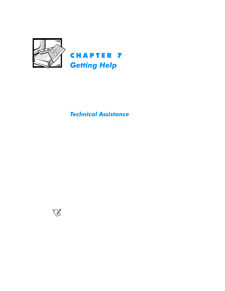 Getting help, Technical assistance, Chapter 7 | Getting help -1, Assistance -1 | Dell Dimension L___cx User Manual | Page 89 / 162
