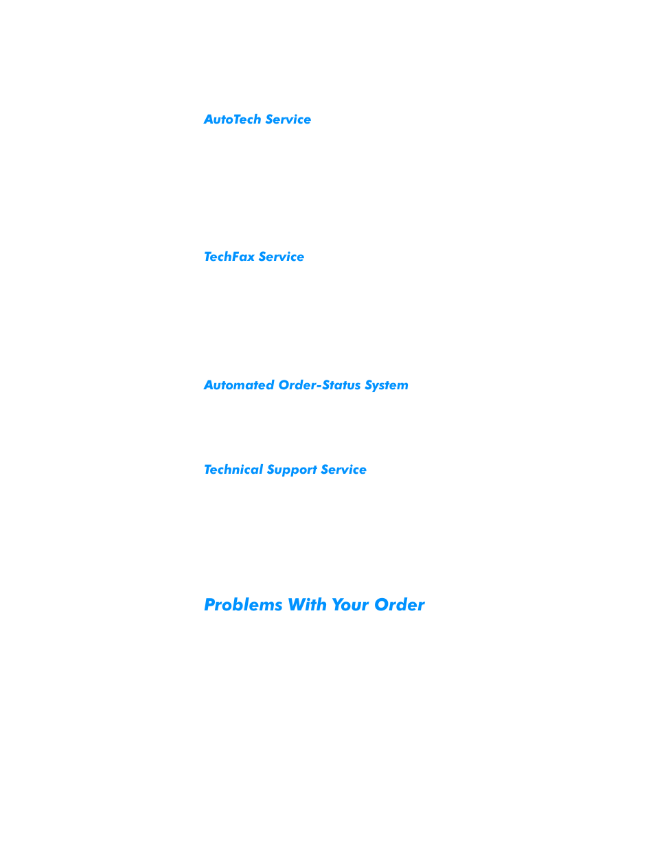 Autotech service, Techfax service, Automated order-status system | Technical support service, Problems with your order, Autotech service -3, Techfax service -3, Order-status system -3, Technical support service -3, Problems with your order -3 | Dell Dimension L___cx User Manual | Page 91 / 162