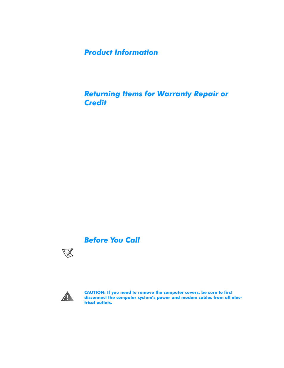 Product information, Returning items for warranty repair or credit, Before you call | Product information -4, Returning items for warranty repair or credit -4, Before you call -4 | Dell Dimension L___cx User Manual | Page 92 / 162