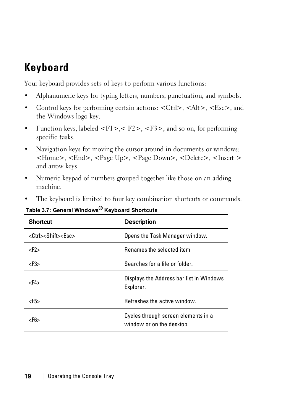 Keyboard | Dell 1U Rackmount LED Console User Manual | Page 23 / 36