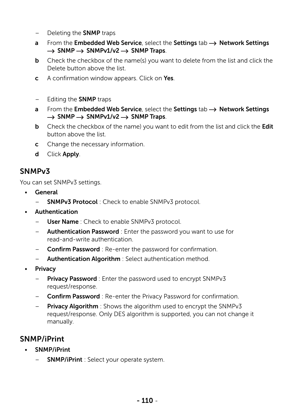 Snmpv3, Snmp/iprint | Dell B2375dnf Mono Multifunction Printer User Manual | Page 111 / 359