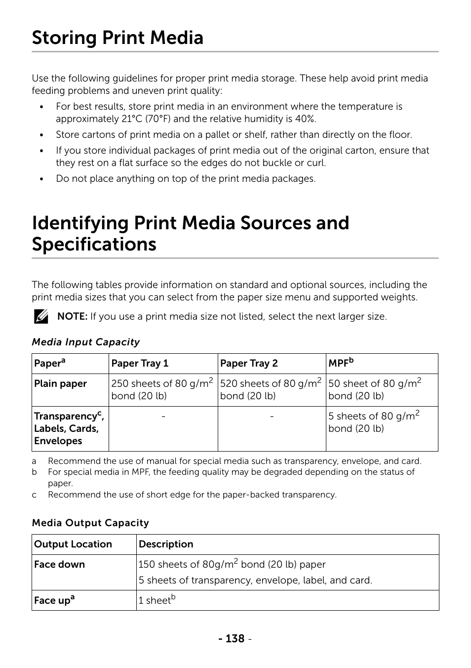 Storing print media, Identifying print media sources and specifications | Dell B2375dnf Mono Multifunction Printer User Manual | Page 139 / 359