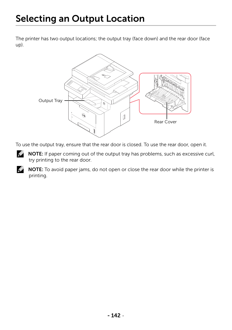 Selecting an output location | Dell B2375dnf Mono Multifunction Printer User Manual | Page 143 / 359