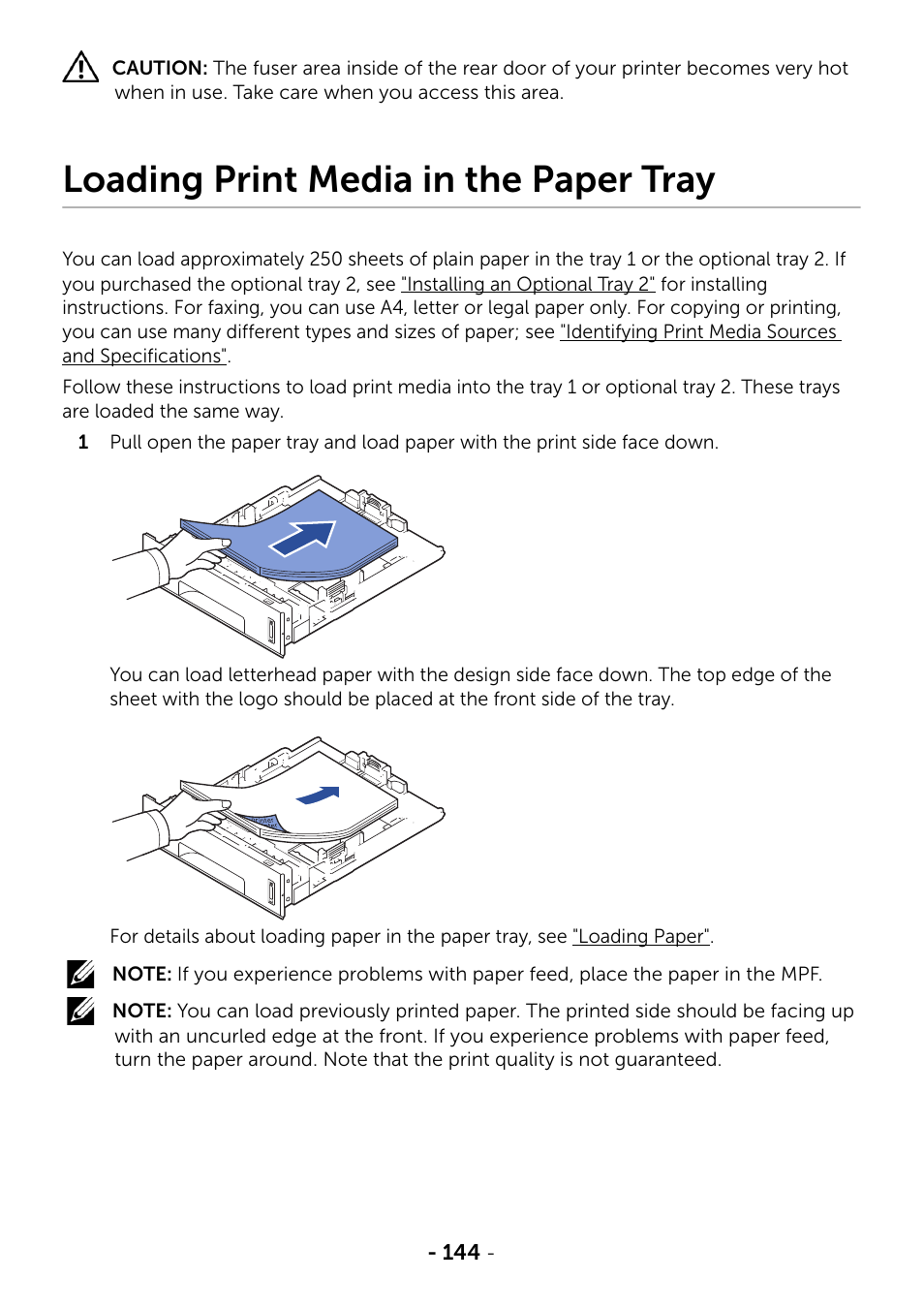 Loading print media in the paper tray | Dell B2375dnf Mono Multifunction Printer User Manual | Page 145 / 359