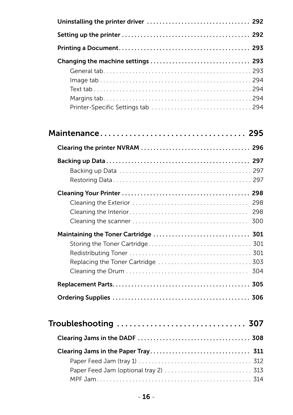 Maintenance, Troubleshooting | Dell B2375dnf Mono Multifunction Printer User Manual | Page 17 / 359