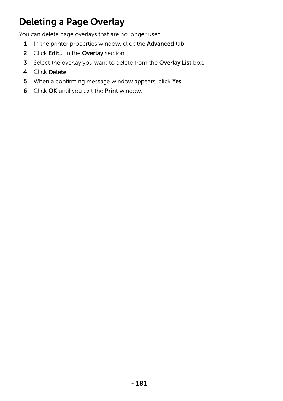 Deleting a page overlay | Dell B2375dnf Mono Multifunction Printer User Manual | Page 182 / 359