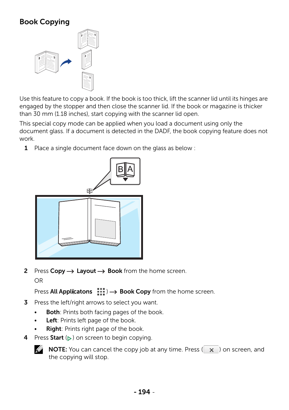 Ee "book copying, Book copying | Dell B2375dnf Mono Multifunction Printer User Manual | Page 195 / 359