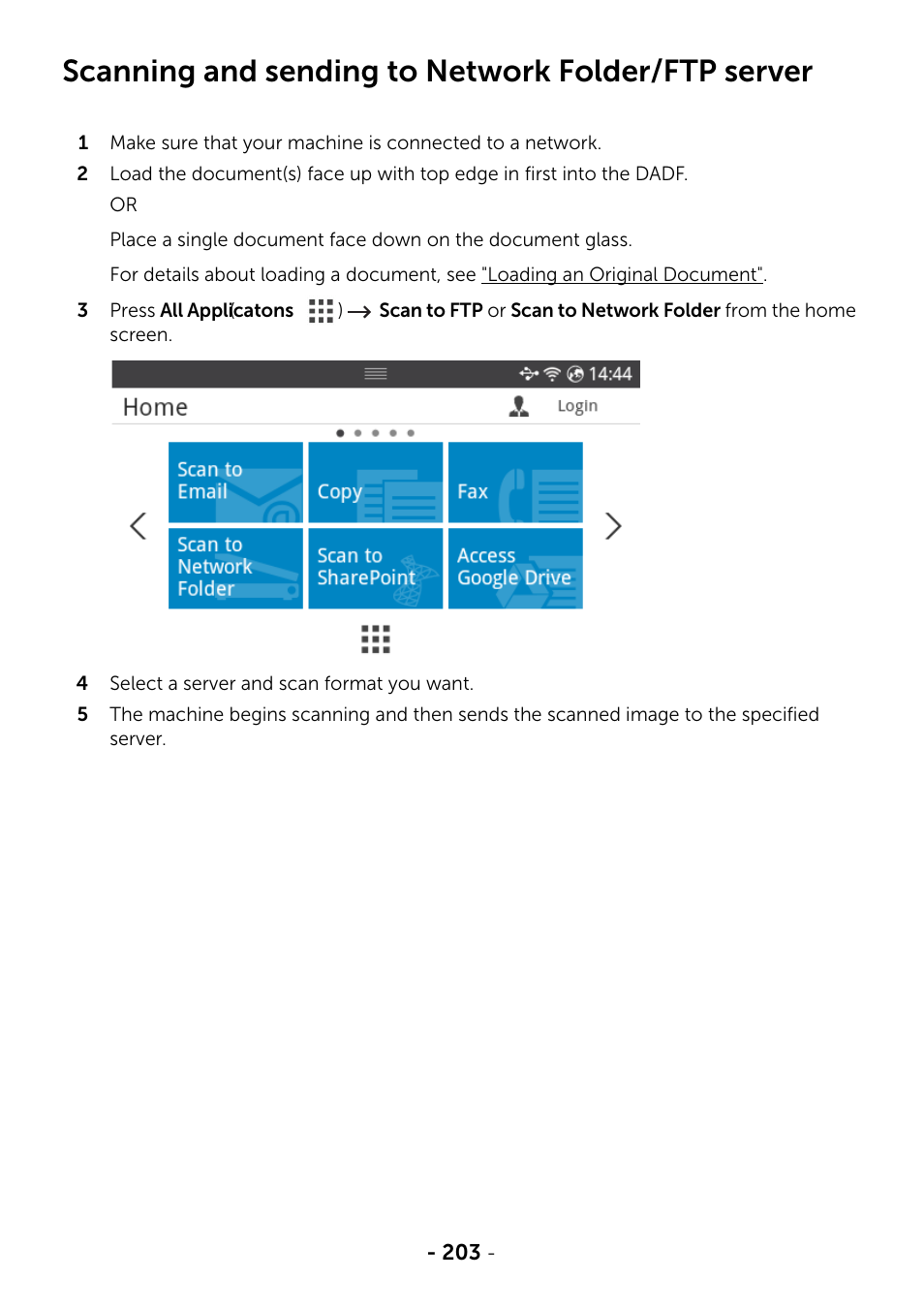 Scanning and sending to network folder/ftp server | Dell B2375dnf Mono Multifunction Printer User Manual | Page 204 / 359