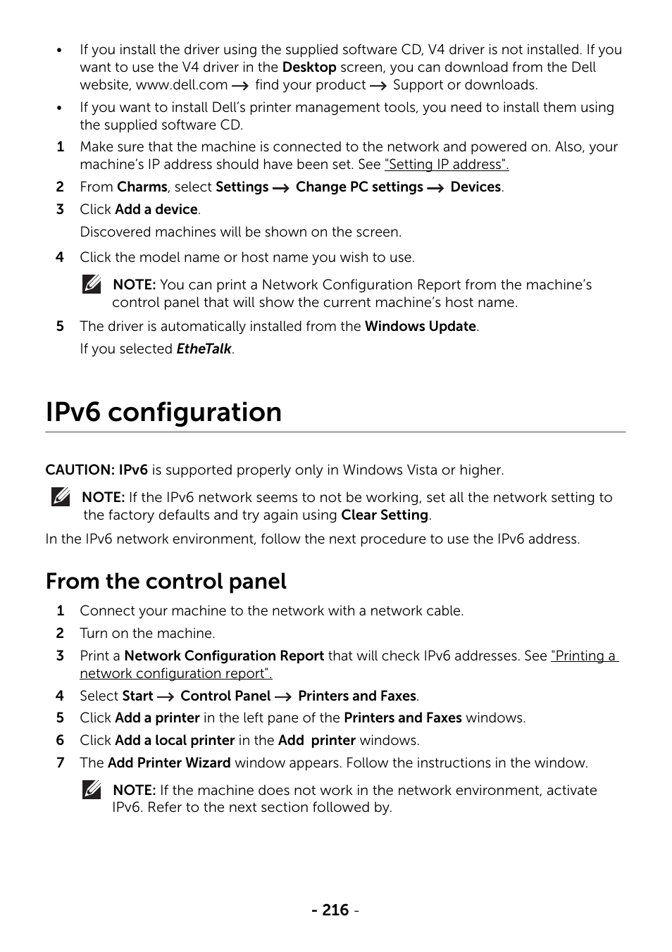 Ipv6 configuration, From the control panel | Dell B2375dnf Mono Multifunction Printer User Manual | Page 217 / 359