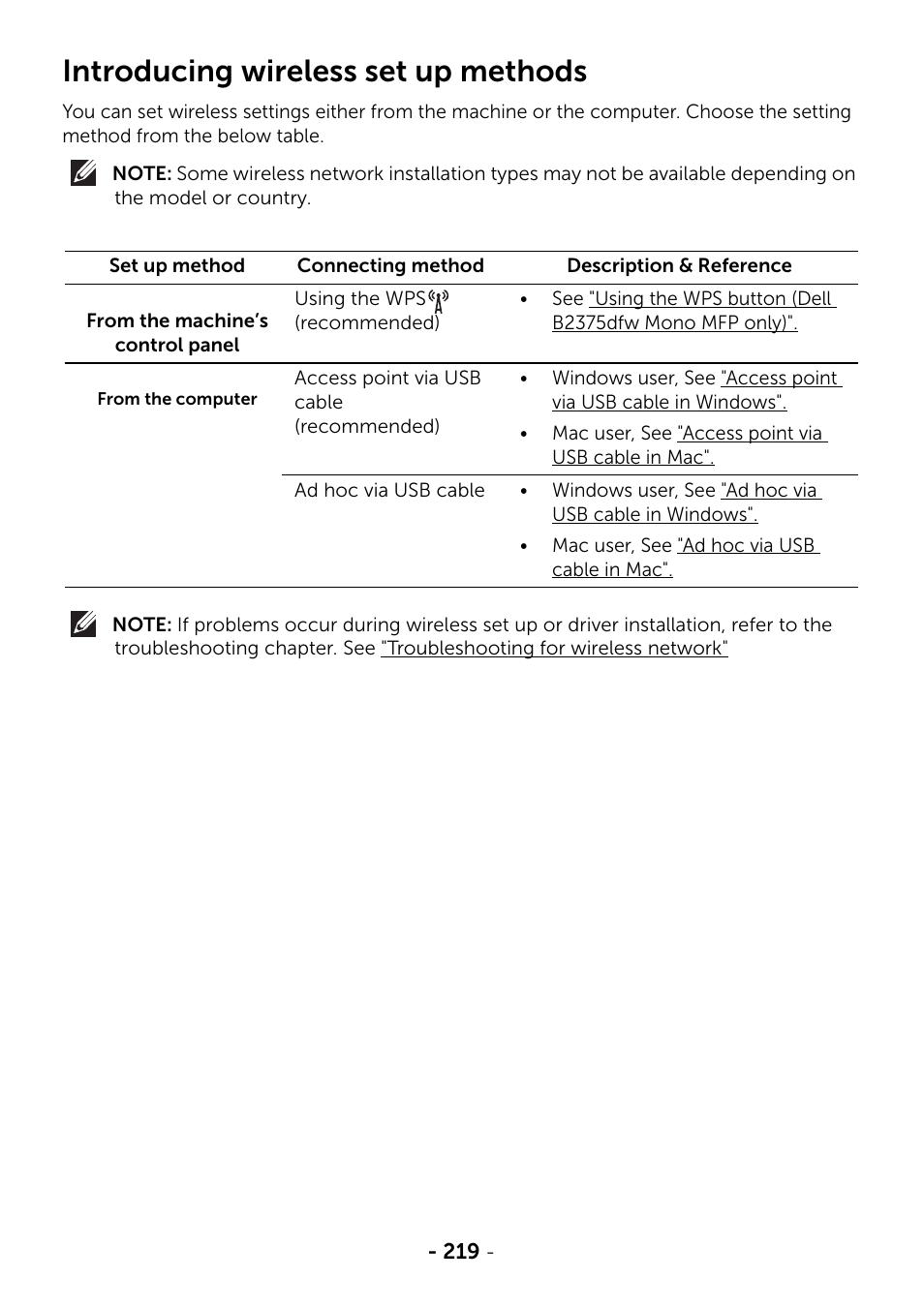 Introducing wireless set up methods | Dell B2375dnf Mono Multifunction Printer User Manual | Page 220 / 359