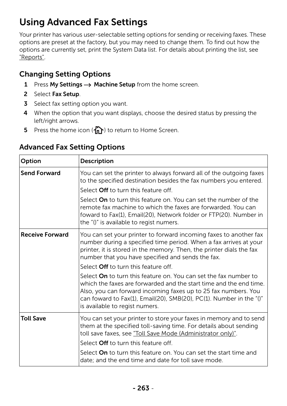 Using advanced fax settings | Dell B2375dnf Mono Multifunction Printer User Manual | Page 264 / 359