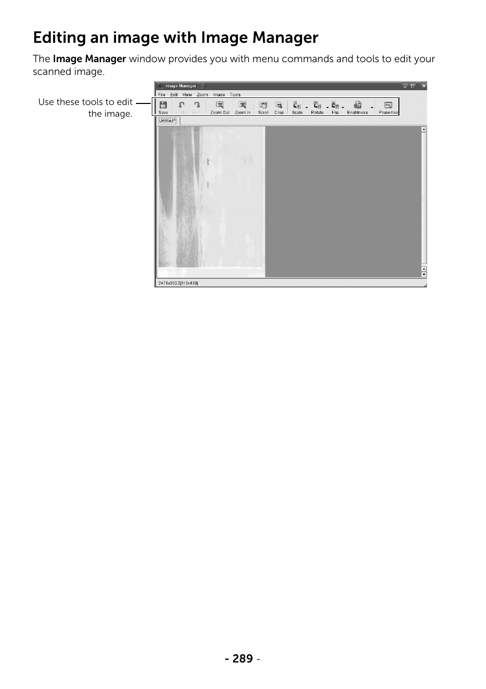 Editing an image with image manager | Dell B2375dnf Mono Multifunction Printer User Manual | Page 290 / 359