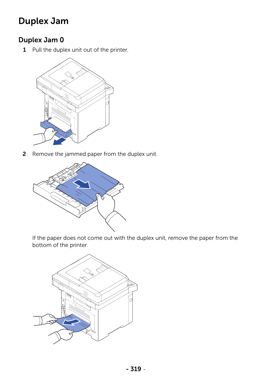 Duplex jam | Dell B2375dnf Mono Multifunction Printer User Manual | Page 320 / 359