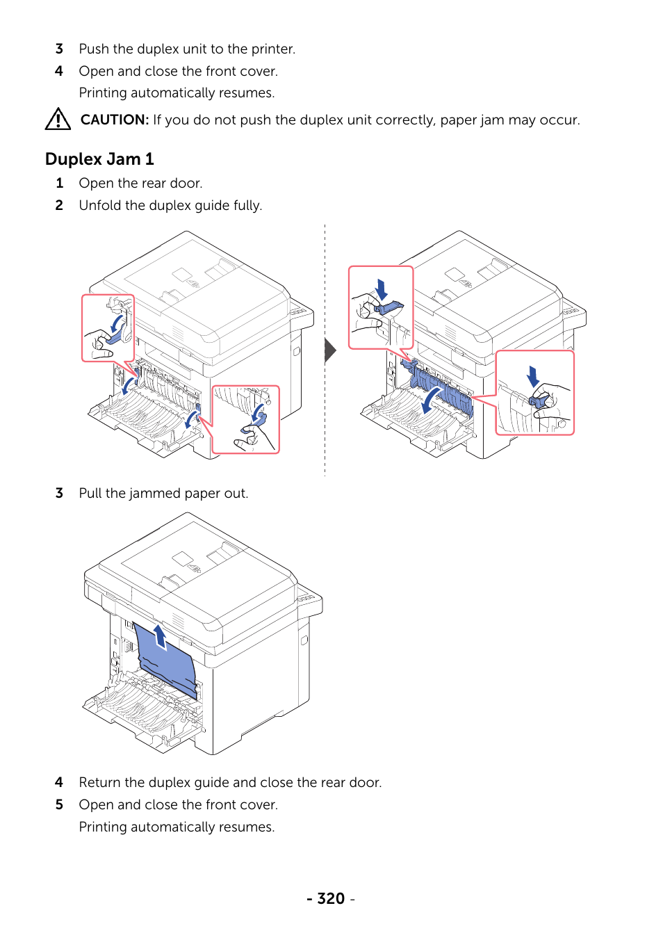Duplex jam 1 | Dell B2375dnf Mono Multifunction Printer User Manual | Page 321 / 359