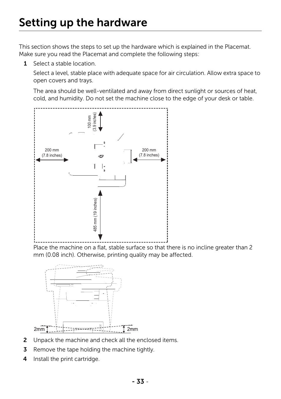 Setting up the hardware | Dell B2375dnf Mono Multifunction Printer User Manual | Page 34 / 359