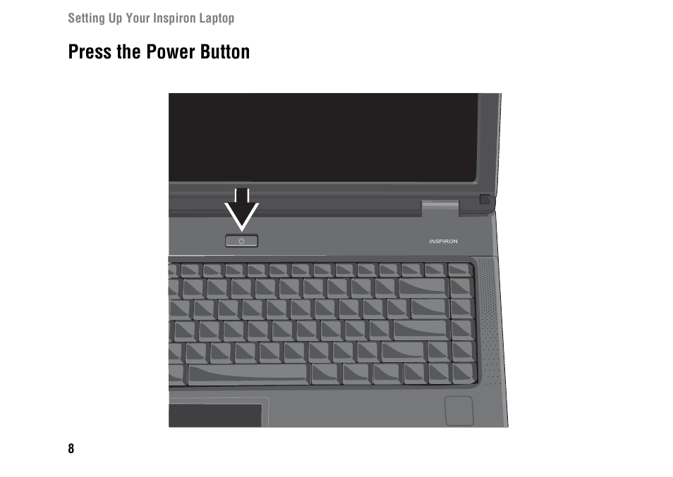 Press the power button | Dell Inspiron 1427 (Early 2009) User Manual | Page 10 / 54