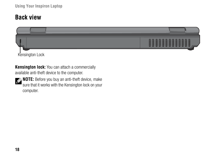 Back view | Dell Inspiron 1427 (Early 2009) User Manual | Page 20 / 54