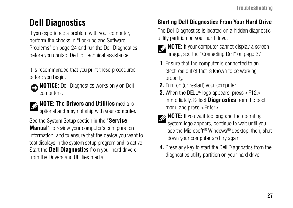 Dell diagnostics | Dell Inspiron 1427 (Early 2009) User Manual | Page 29 / 54