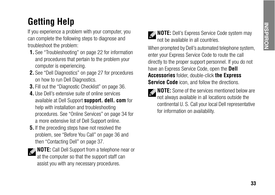 Getting help | Dell Inspiron 1427 (Early 2009) User Manual | Page 35 / 54