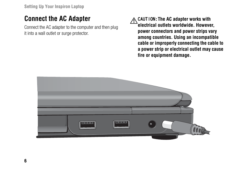 Connect the ac adapter | Dell Inspiron 1427 (Early 2009) User Manual | Page 8 / 54